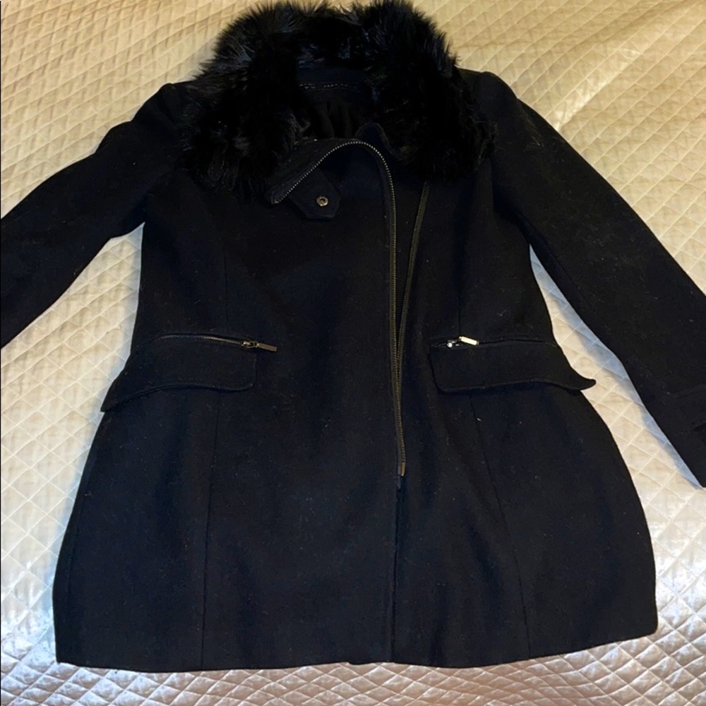 Zara zip up faux fur wool coat
